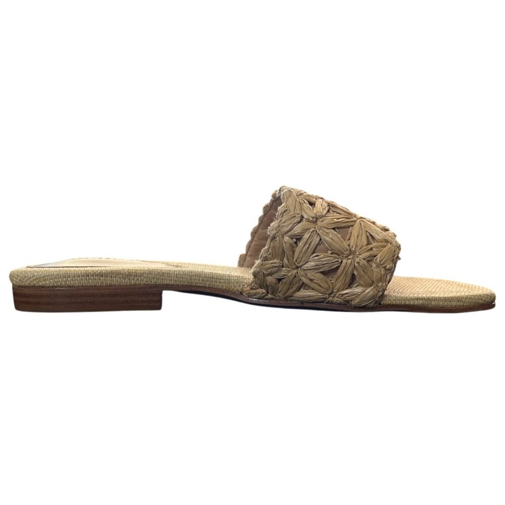 Schutz Nude Raffia Ayla Slide Sandals Leather-Sole Womens Size 8 NEW - Picture 5 of 10